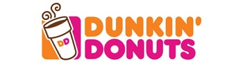 Dunkin donuts logo in pink and orange letters